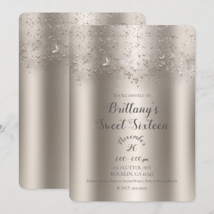 Champagner Shimmer Flutter Butterfly Sweet 16 Part Einladung