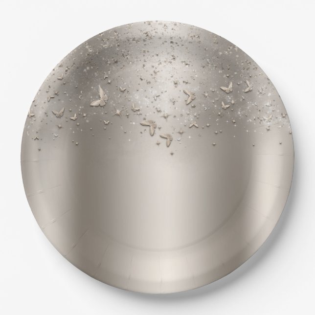 Champagner Shimmer Flutter Butterfly Sweet 16 Part Pappteller (Vorderseite)