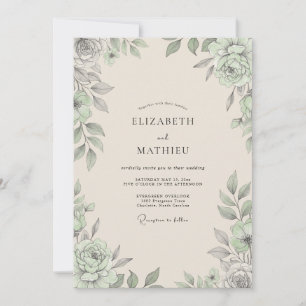 Champagner-Silber-Laub-Eukalyptus-Hochzeit Einladung