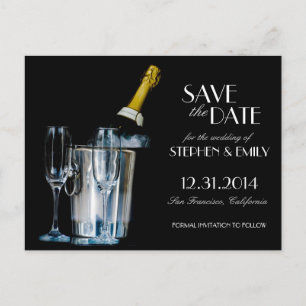 Champagner-Silvester Save the Date Ankündigungspostkarte