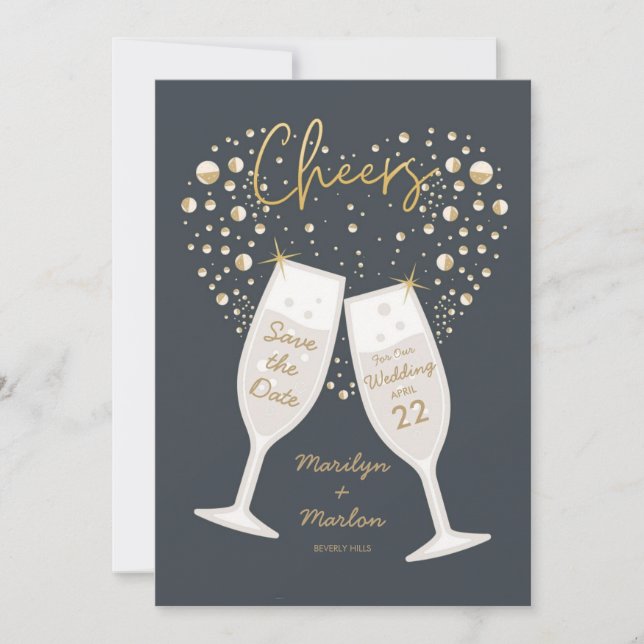 Champagner-Sprudel Hochzeit Prost Save The Date (Vorderseite)