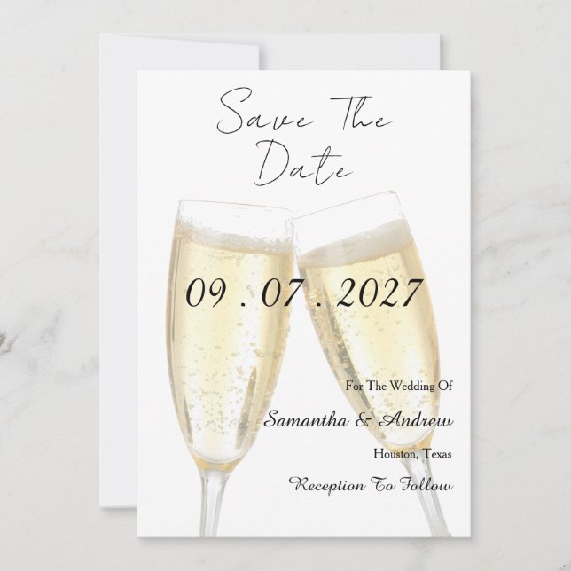 Champagner-Sprudelndes Prost Save The Date (Vorderseite)