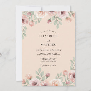 Champagner-Staub-Rosa-Pfingstrosen-Hochzeit Einladung