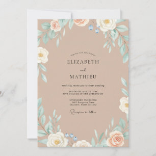 Champagner-Taupe-Kranz-Hochzeit Einladung