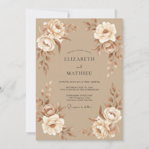 Champagner-Taupe-Pfingstrosen-Hochzeit Einladung