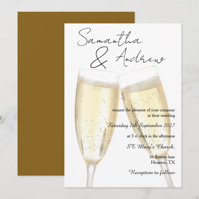 Champagner-Tischrede-Hochzeit Einladung (Vorne/Hinten)