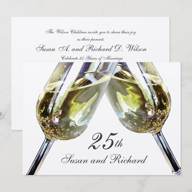 Champagner Toast / 25. Geburtstag Einladung (Vorne/Hinten)