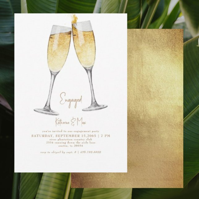 Champagner Toast Gold Text Engagement Party II Einladung (Von Creator hochgeladen)