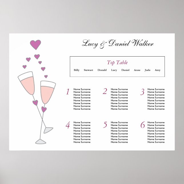 Champagner Toast Hochzeitstisch Plan Poster (Vorne)