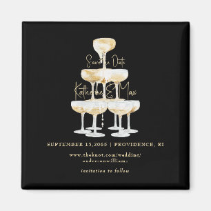 Champagner Tower Black & Gold Wedding Save the Dat Magnet
