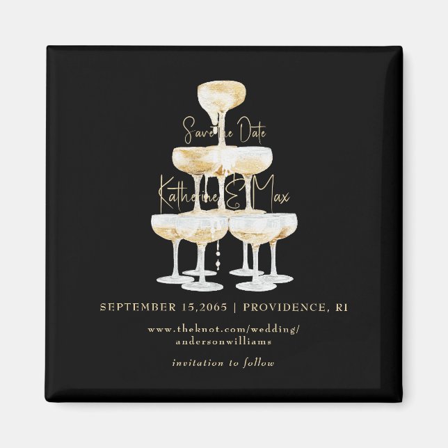 Champagner Tower Black & Gold Wedding Save the Dat Magnet (Vorne)