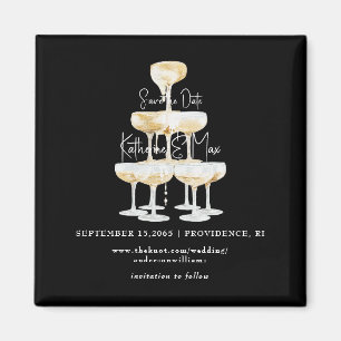 Champagner Tower Black Wedding Save the Date Magnet