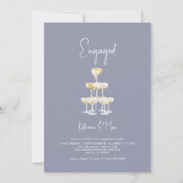 Champagner Tower Dusty Blue Engagement Party Einladung