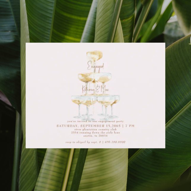 Champagner Tower Gold Text Blush Engagement Party Postkarte (Von Creator hochgeladen)