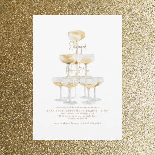 Champagner Tower Gold Text Engagement Party Einladung