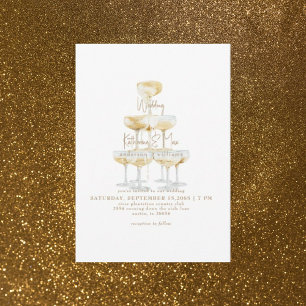 Champagner Tower Gold Text Wedding Einladung