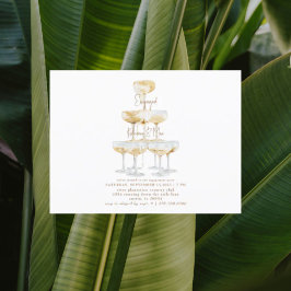 Champagner Tower Gold Text White Engagement Party Postkarte