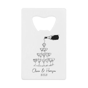 Champagner Tower Sketch Individuelle Name Wedding Geldbeutel Flaschenöffner