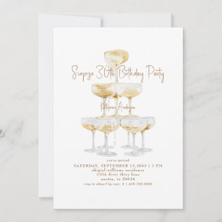 Champagner Tower Überraschung 30. Geburtstag Party Einladung