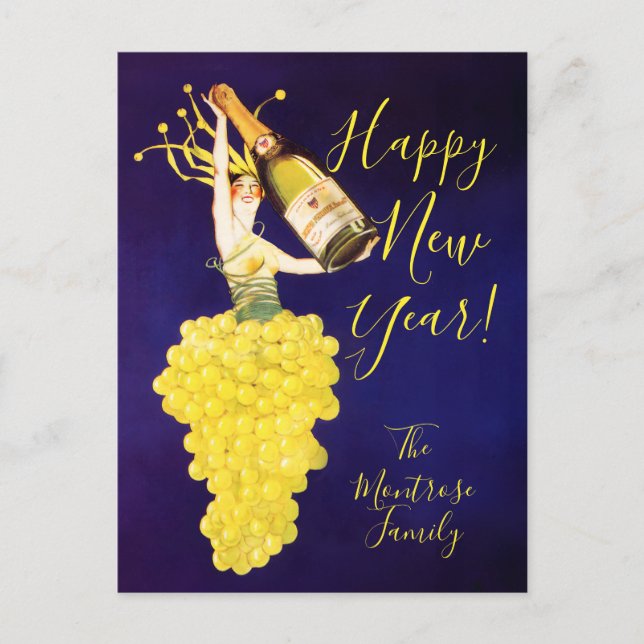 Champagner-Trauben Neujahr  Feiertagspostkarte (Vorderseite)