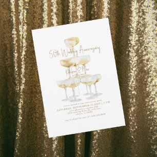 Champagner-Turm Gold Text 50. Jubiläum Einladung