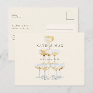 Champagner-Turm Moderne Creme Hochzeit Termin merk Postkarte