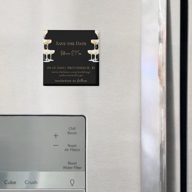 Champagner-Turm Schwarze Hochzeit Save the Date Magnet (In Situ (Kühlschrank))