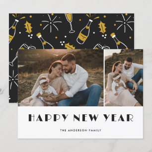 Champagner und Brillen Foto Happy New Year Card Feiertagskarte