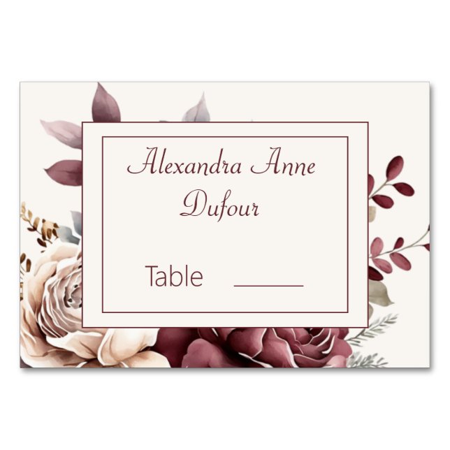 Champagner- und Burgandy-Hochzeit Tischnummer (Vorderseite)