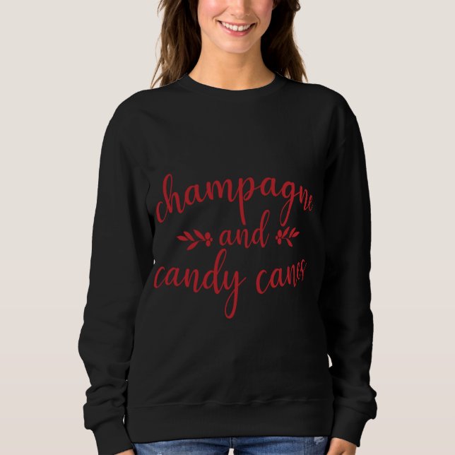 Champagner und Candy Canes Niedlicher Weihnachtsur Sweatshirt (Vorderseite)
