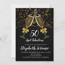 Champagner und Confetti Black Gold 50. Geburtstag Einladung