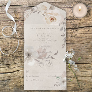Champagner und Creme Aquarell Boho Floral Kein Abe All In One Einladung