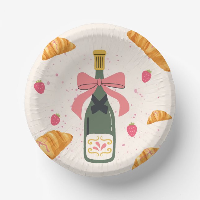 Champagner und Croissants Pappteller (Vorderseite)