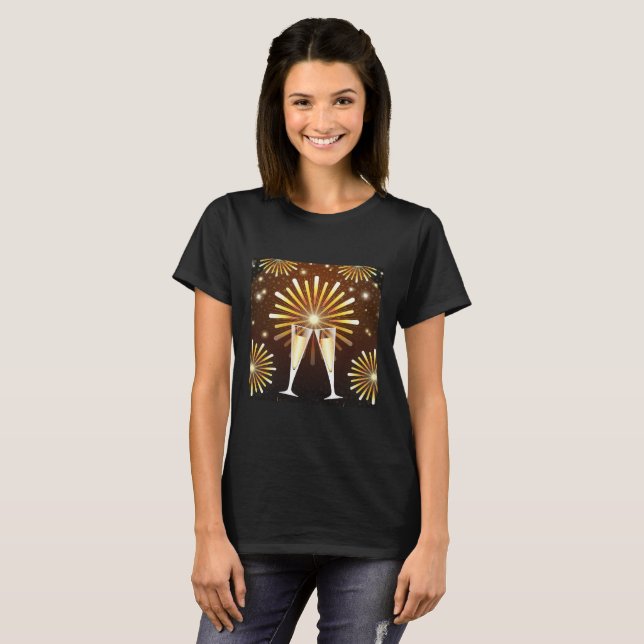 Champagner- und Feuerwerk-Party T-Shirt (Vorne ganz)