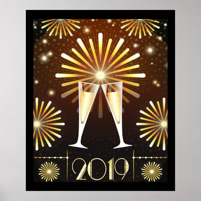 Champagner und Feuerwerk Silvester 2019 Poster (Vorne)