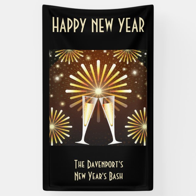 Champagner und Feuerwerk Silvester Party Banner (Vertikal)