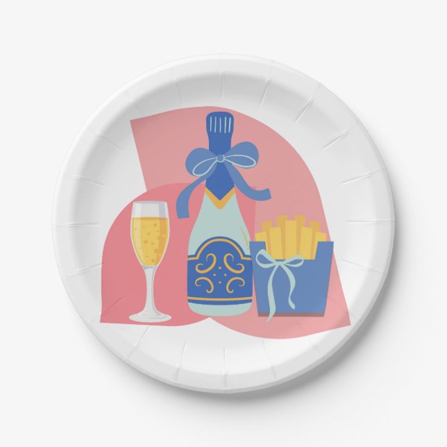 Champagner und Fries Pappteller (Vorderseite)