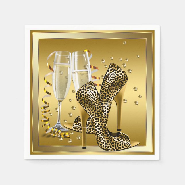 Champagner und High Heel Shoes Serviette (Vorderseite)