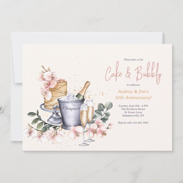 Champagner und Kuchen Einladung (Vorderseite)