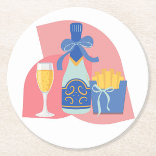  Champagner und Pommes frites Runder Pappuntersetzer