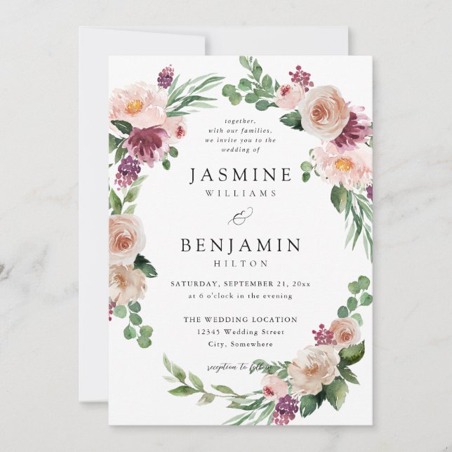 Champagner und Rosa Floral 4 Einladung (Vorderseite)