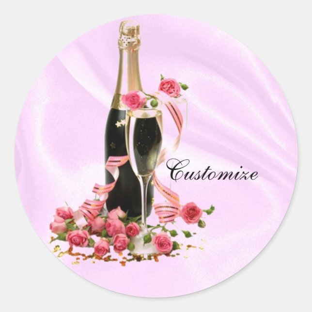 Champagner und Rose Pink Satin Stickers (Vorderseite)