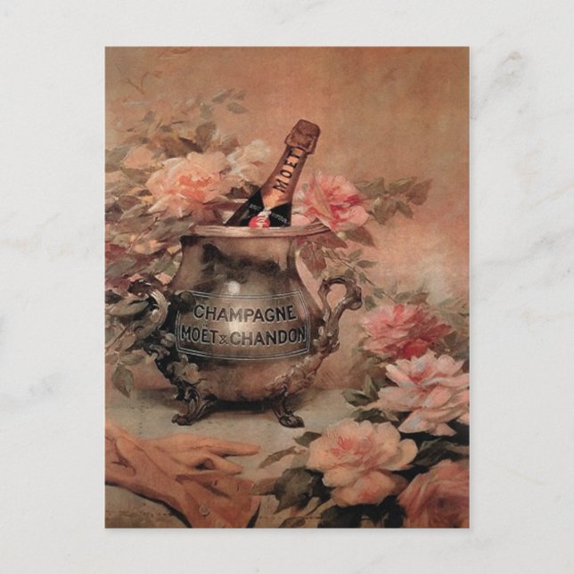 Champagner und Rose Postkarte (Vorderseite)