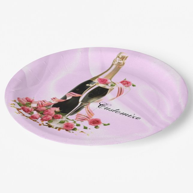 Champagner und Rose Rosa Satin Teller (Schrägansicht)