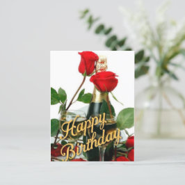 Champagner und Rote Rosen Geburtstagskarte Postkarte