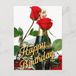 Champagner und Rote Rosen Geburtstagskarte Postkarte