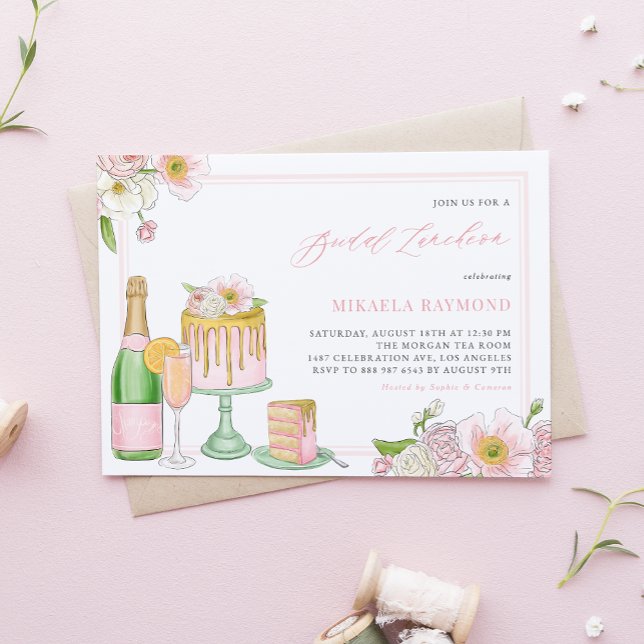 Champagner und Tropfen Floral Bridal Luncheon Einladung (Von Creator hochgeladen)