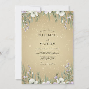 Champagner-Veilchen-Wildblumen-Hochzeit Einladung