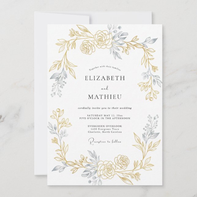 Champagner Warmgold-Blatt-Hochzeit Einladung (Vorderseite)