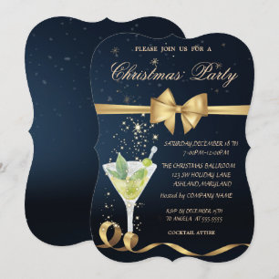 Champagner, Weihnachtsfeier mit goldenem Schleifch Einladung